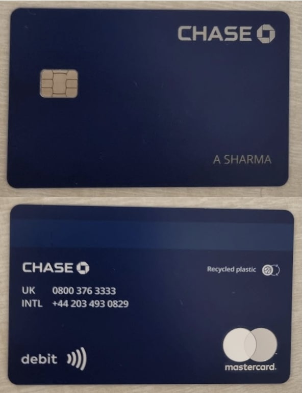 Chase UK bank card bears no 16-digit card number on it