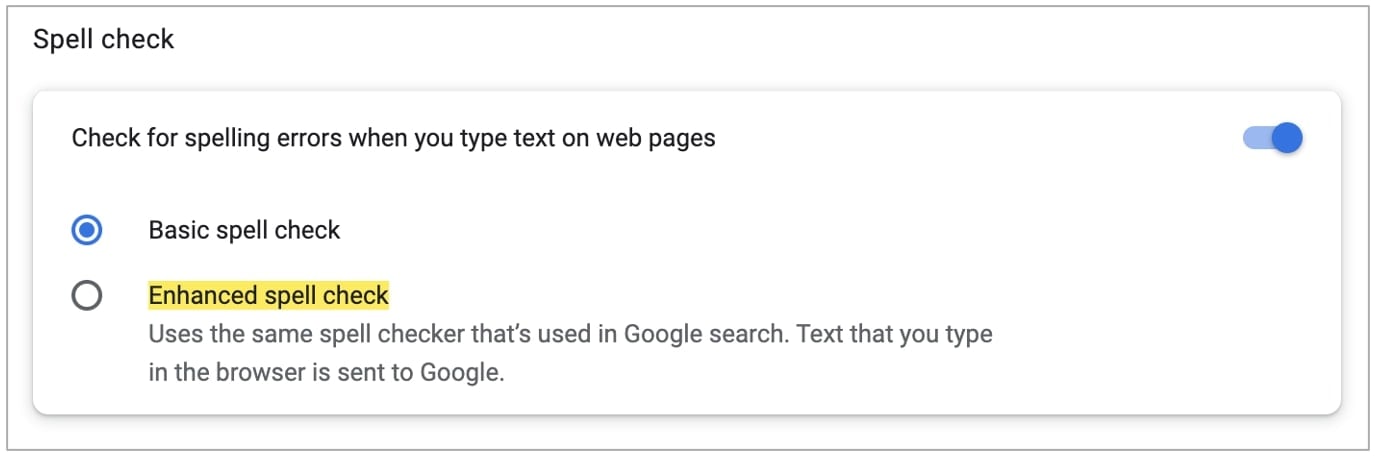 chrome enhanced spellcheck setting