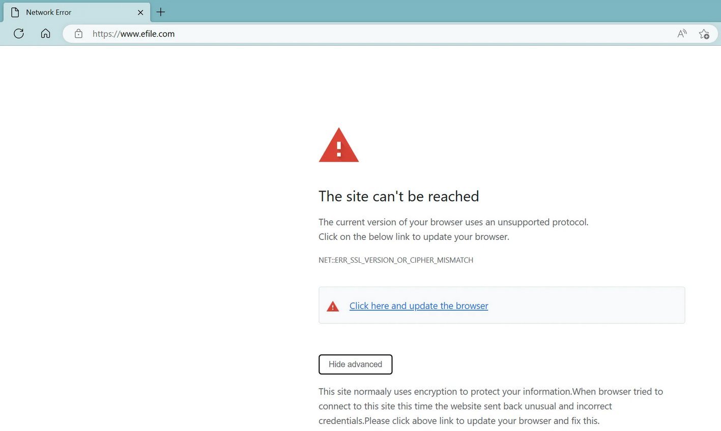 SSL error shown by eFile.com