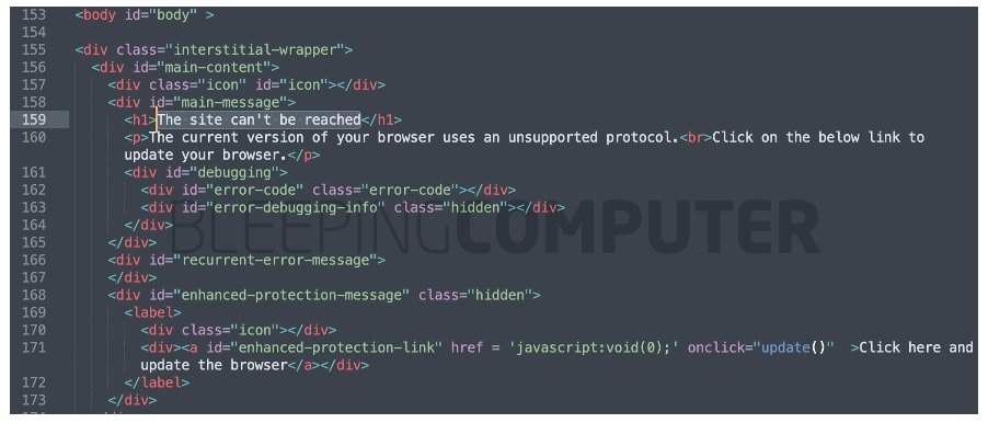 HTML code generating the fake SSL error message