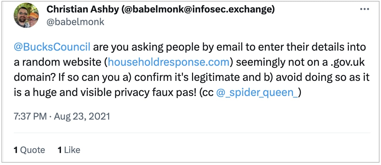 Bucks Council resident suspicious of HouseholdResponse.com