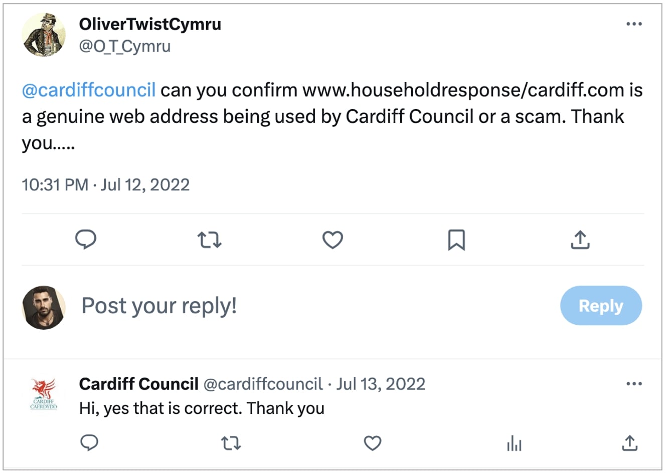 User asks council is domain is legitimate