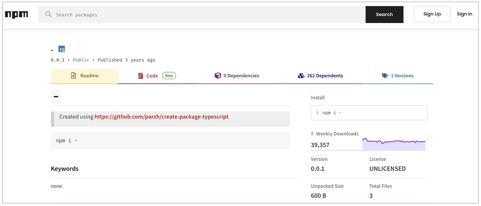 Empty package dash with 700000 downloads