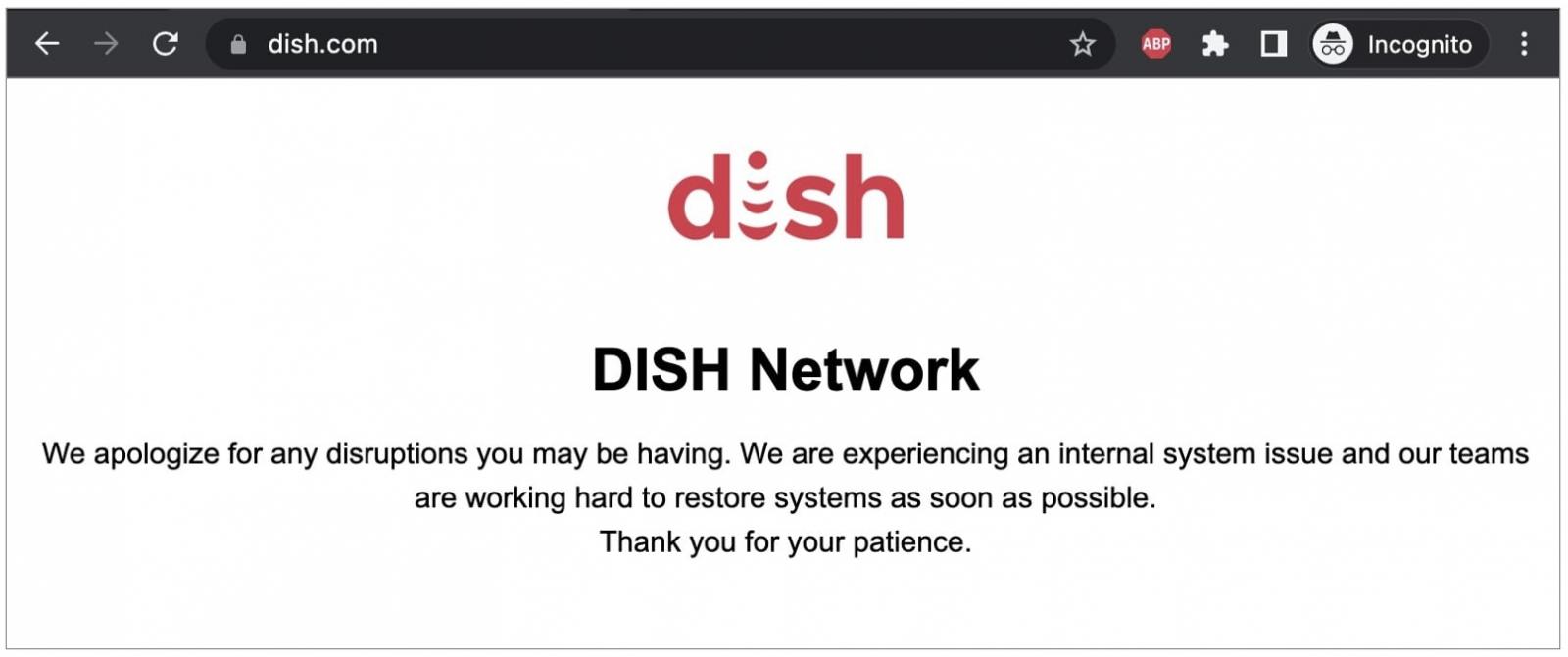 Dish.com のウェブサイトがオフライン