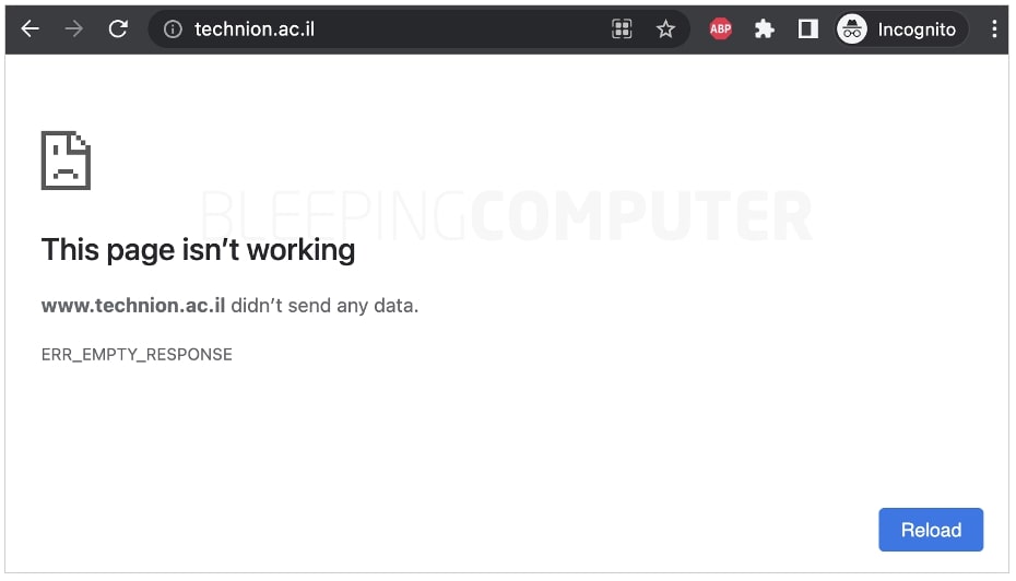 Situs web Technion down