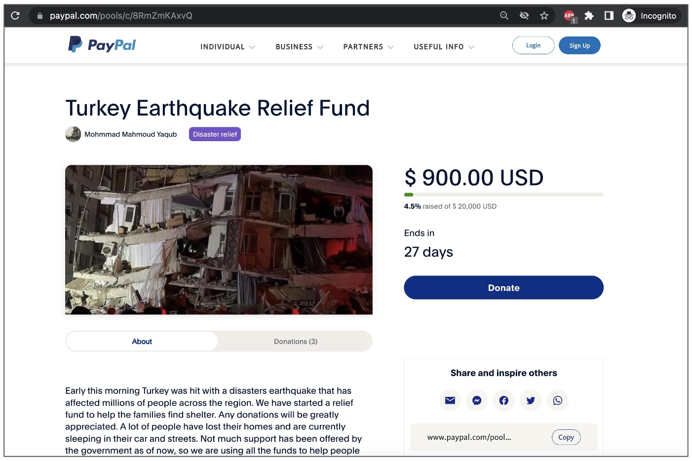 Genuine PayPal fundraising site abused in donation scam