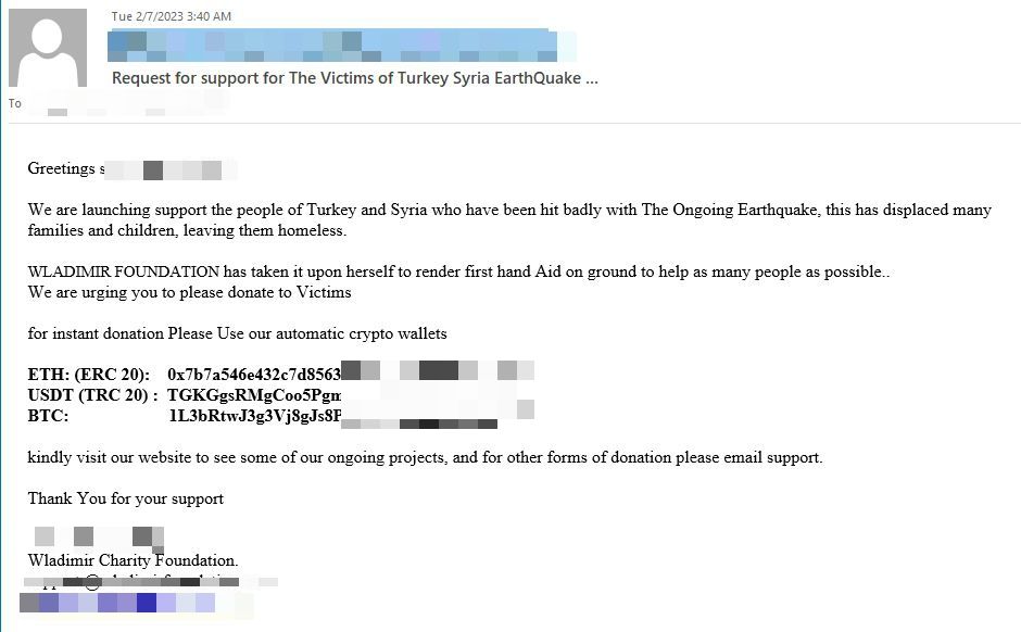 phishing email claims to come from a charity