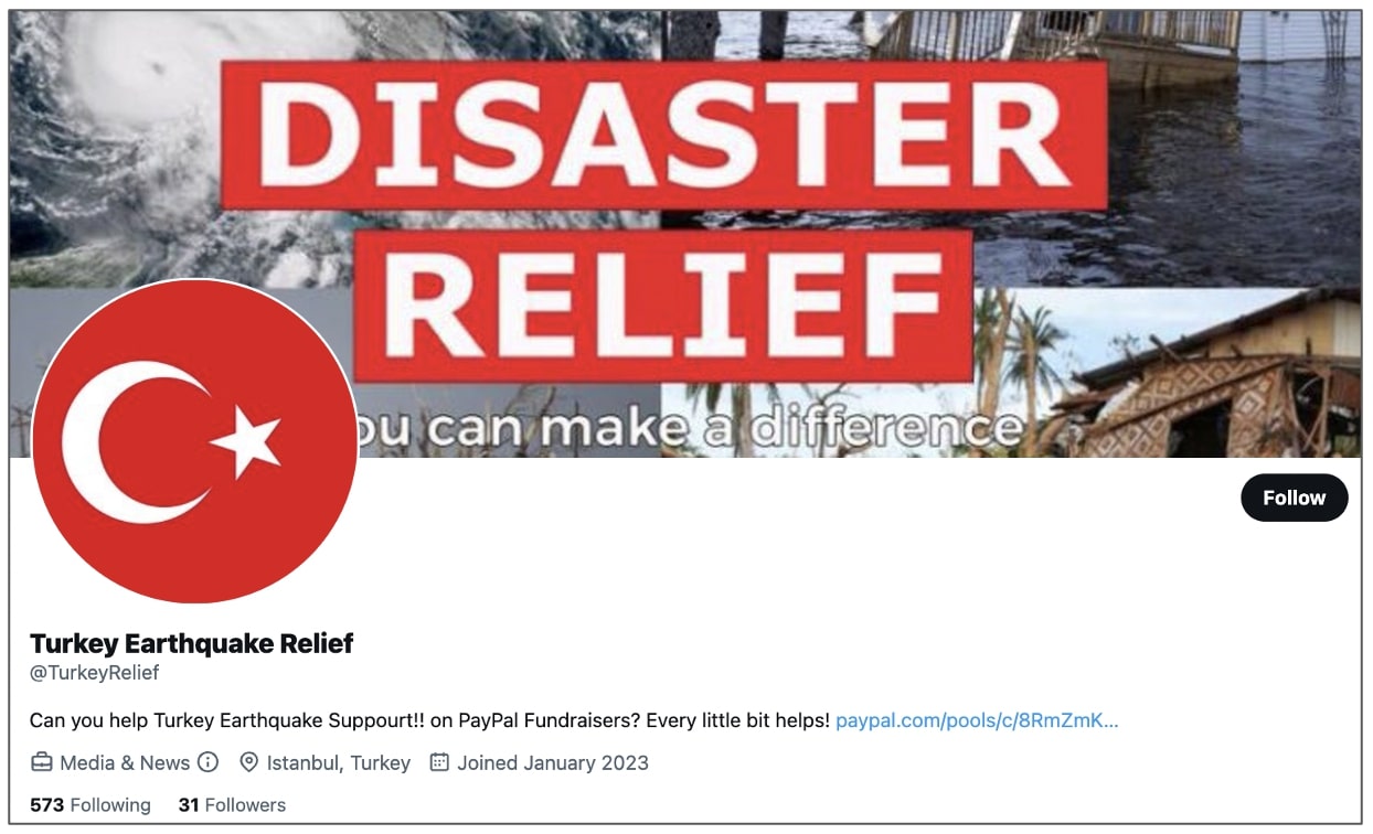 Faux compte Twitter Turkey Relief