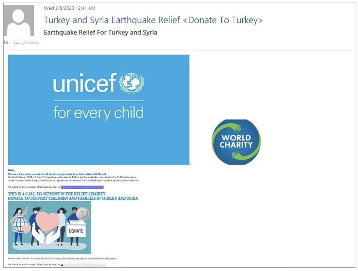 phishing emails claim to be associated with UNICEF