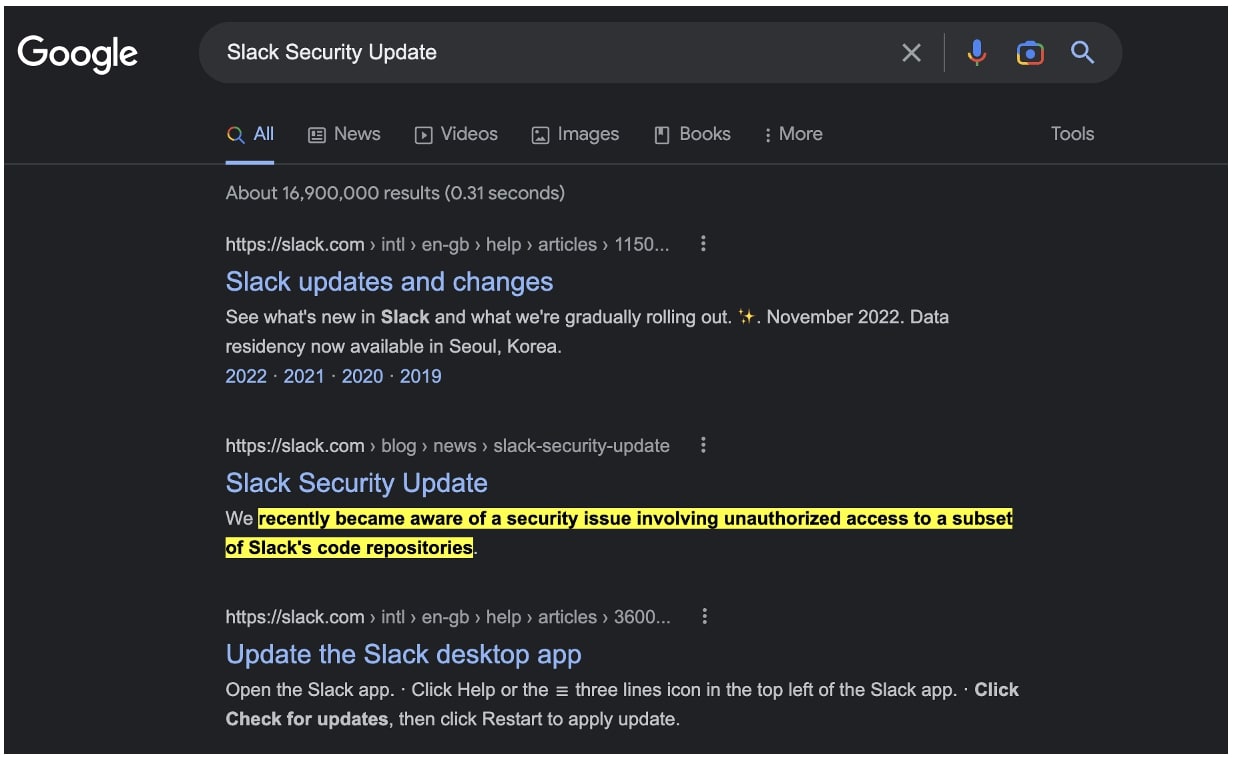 Slack Security Update の Google 検索結果