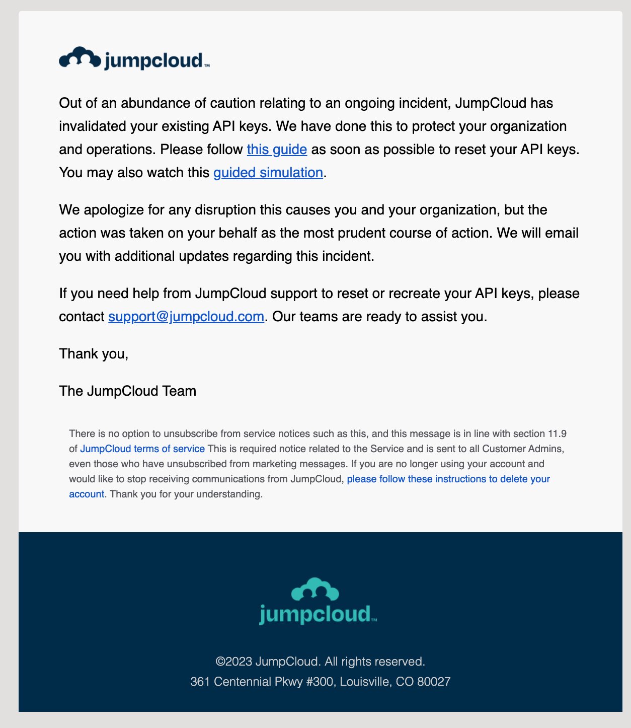 JumpCloud Incident Notice