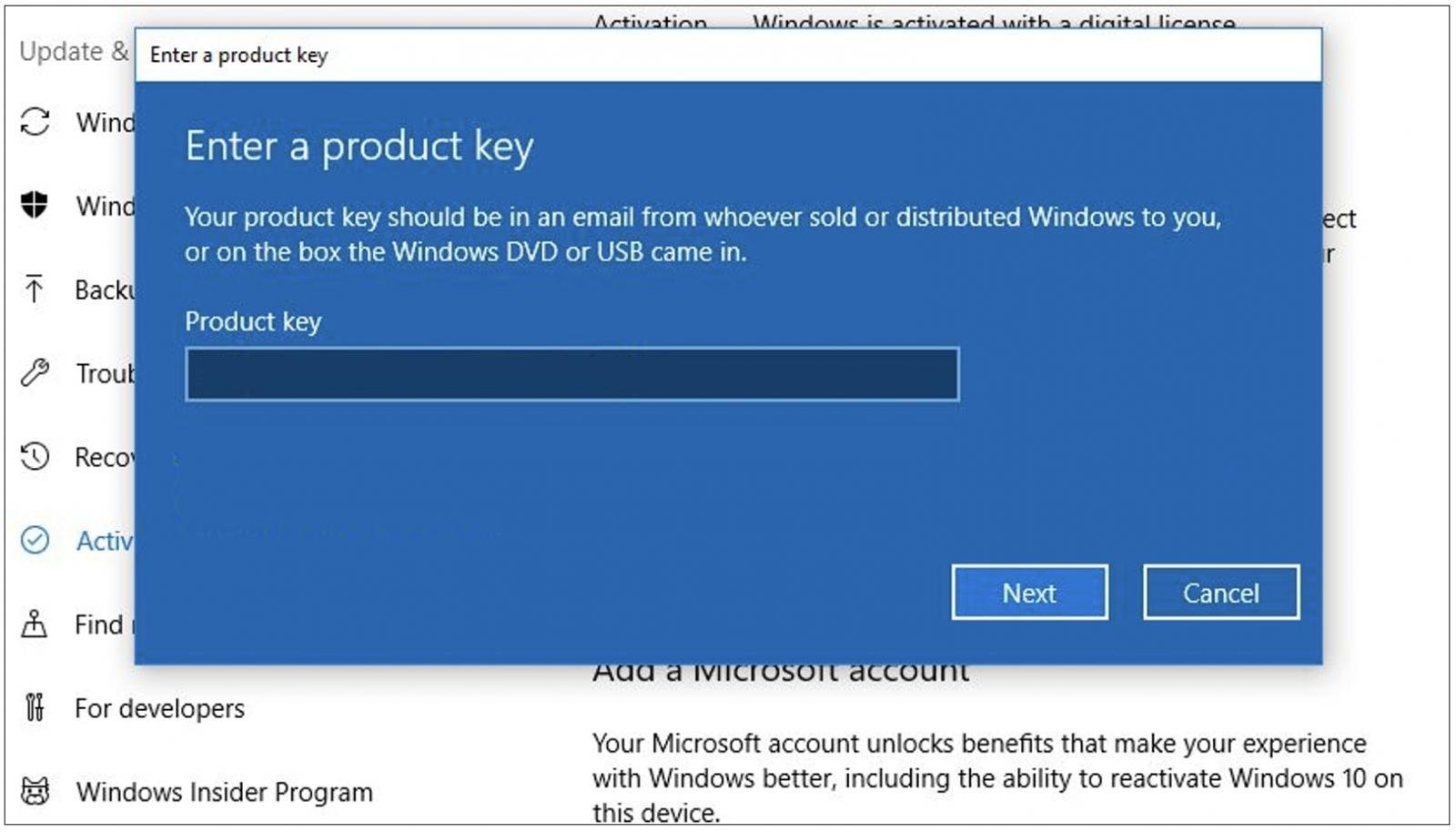 Typical Microsoft Windows 10 activation workflow