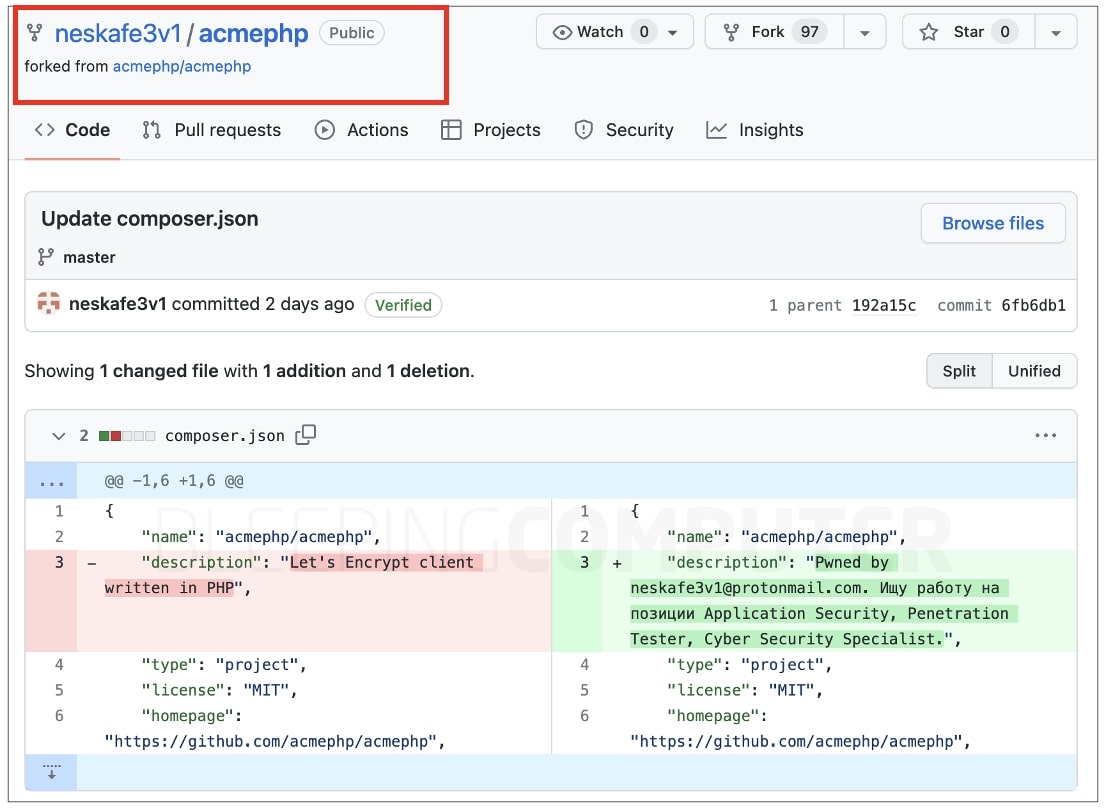 A researcher edits the Packagist packages manifest file