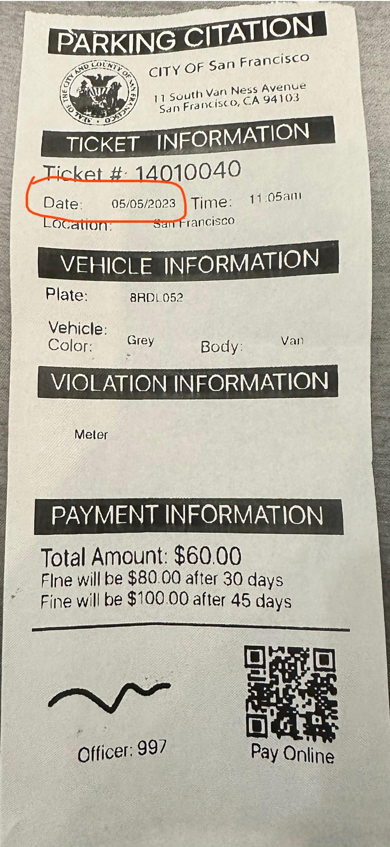 Fake parking ticket with QR code