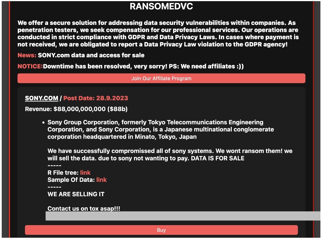RansomedVC post with small sample of data