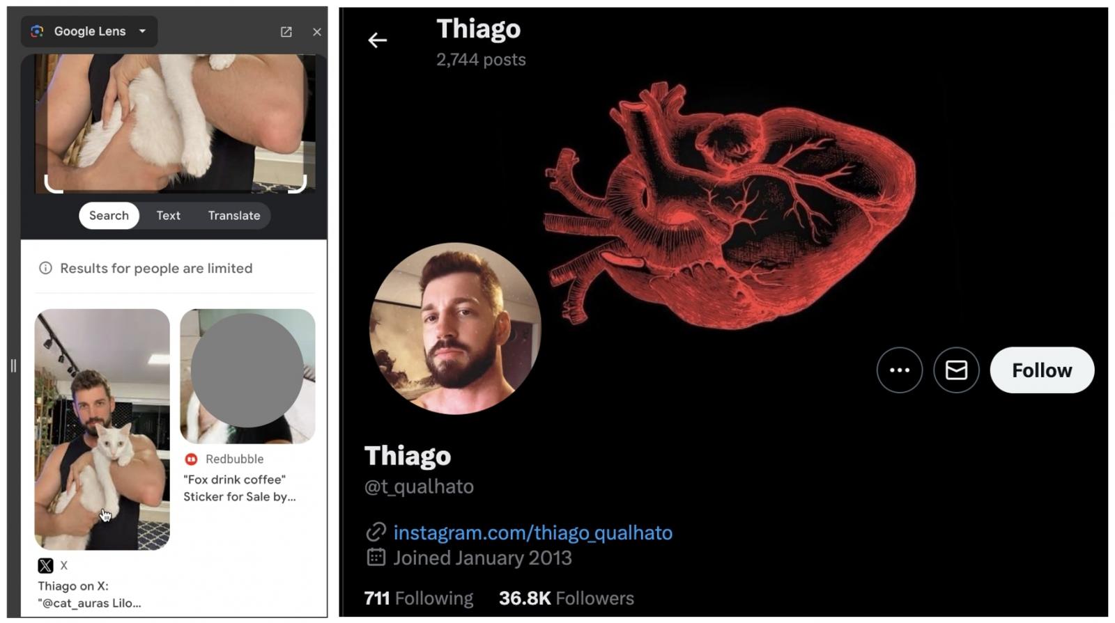 Dueño real del perfil de Instagram, Thiago