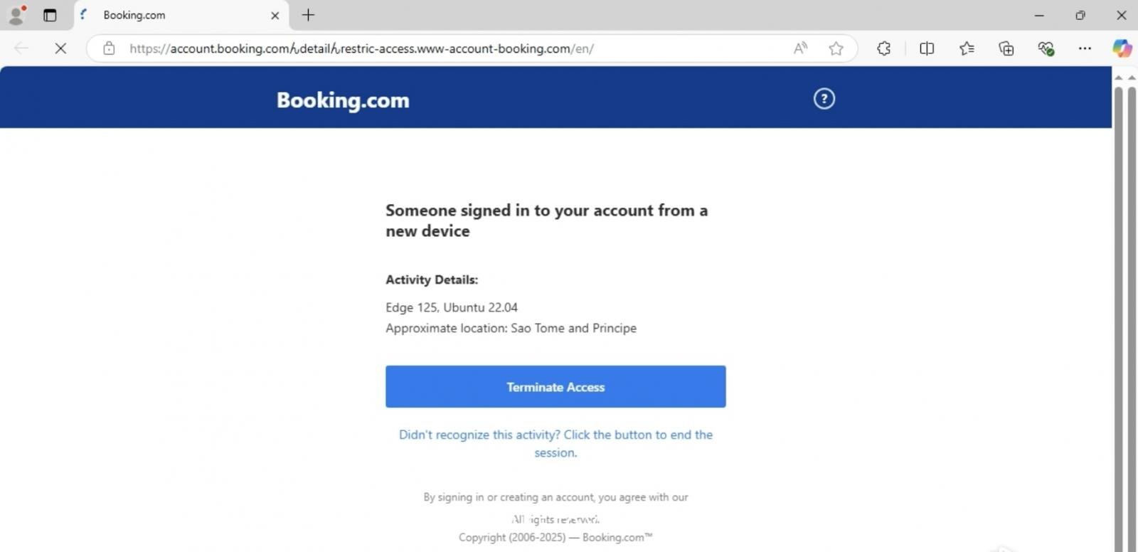 Bir web tarayıcısında göründüğü gibi kimlik avı sayfası