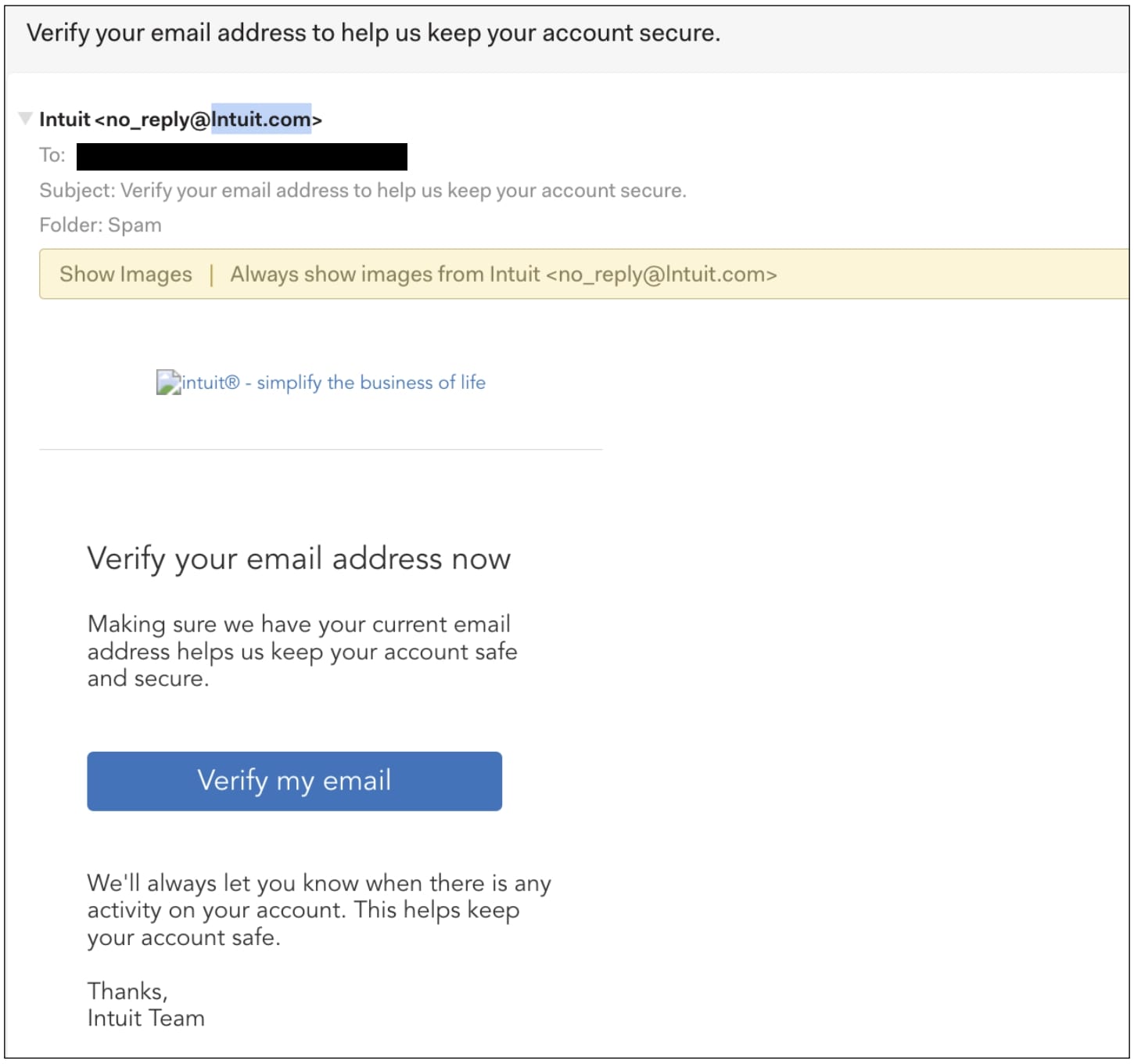 Masaüstünde intuit kimlik avı e -postası