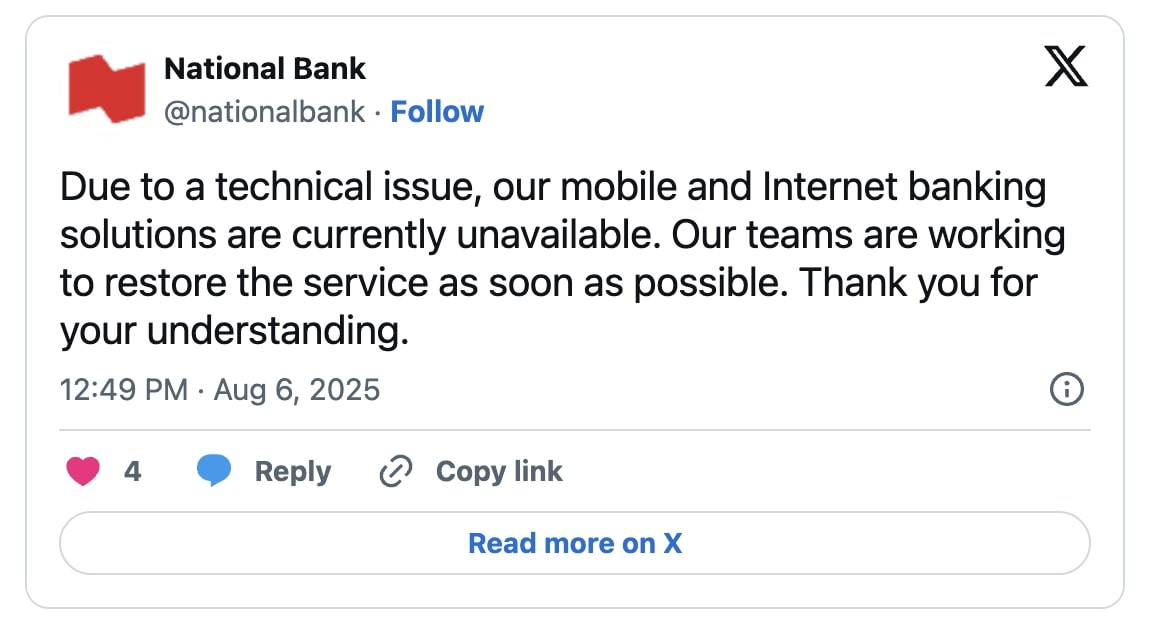 NBC tweeted about the outage