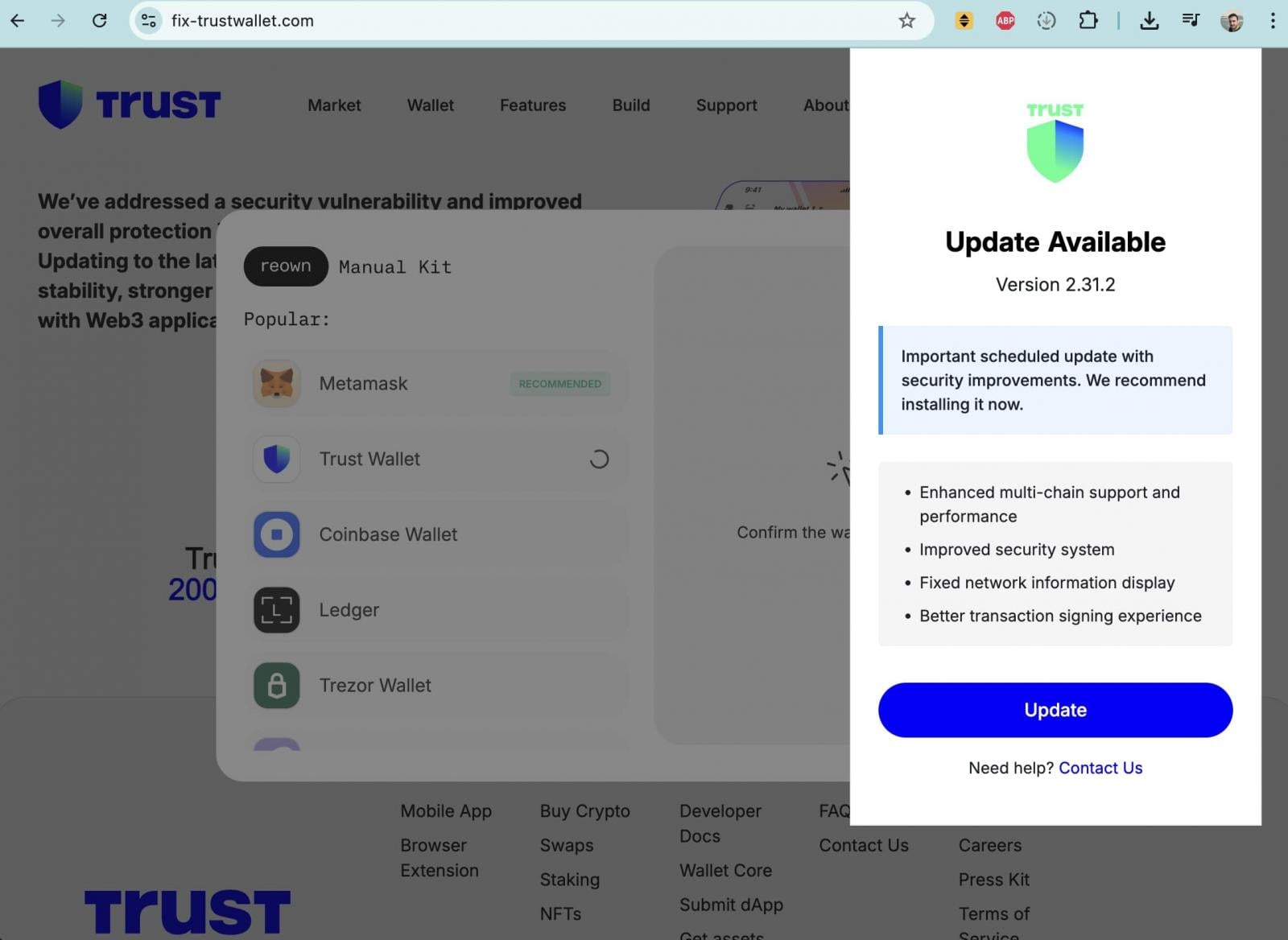 Illicit fix trustwallet site