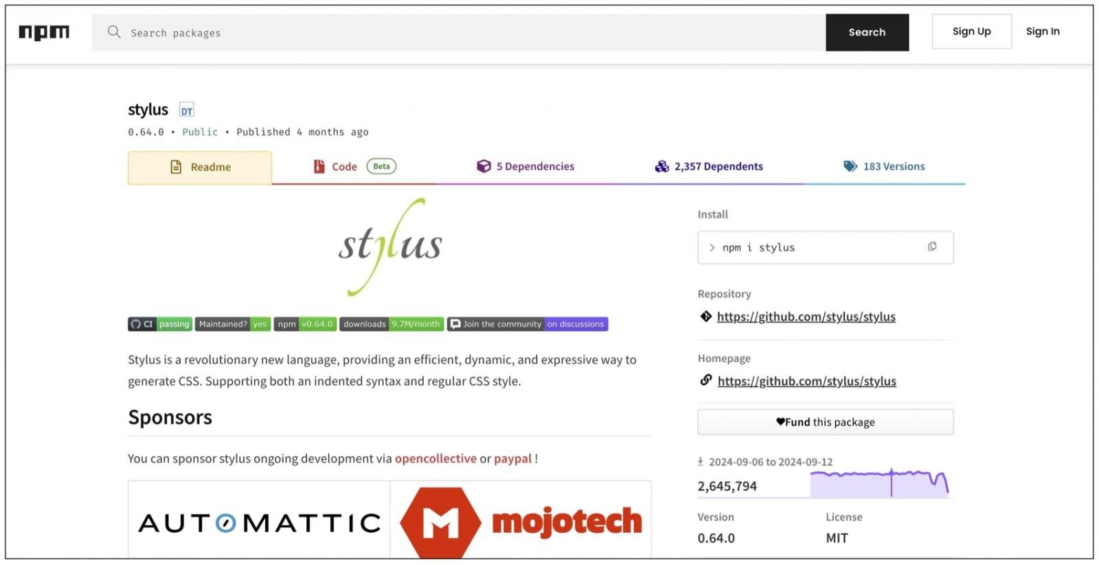 NPM'de Stylus Paketi milyonlarca indirme alıyor