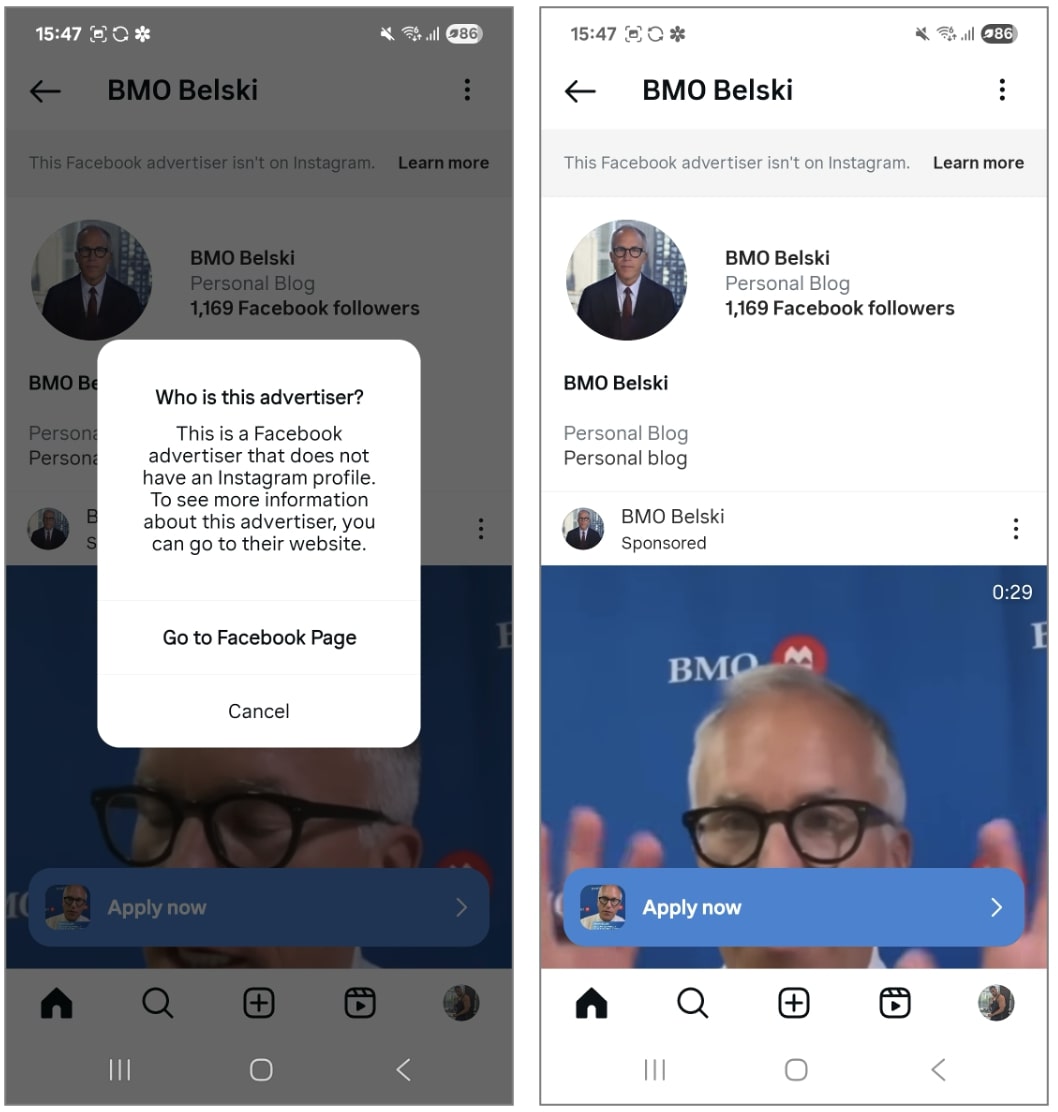 BMO Belski has no Instagram presence