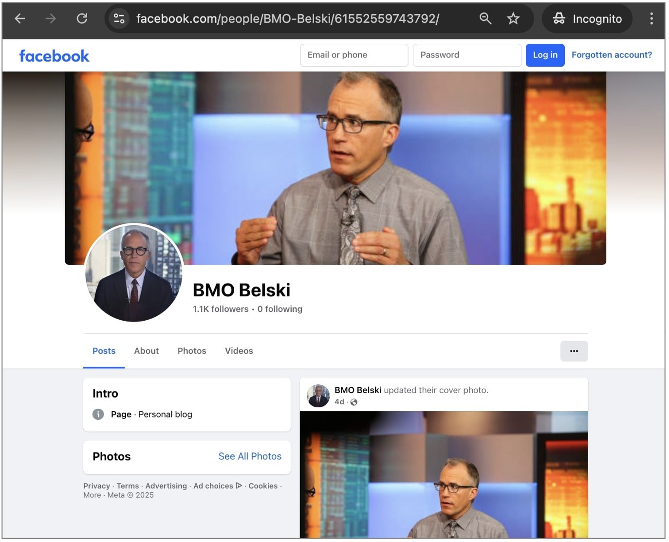 BMO Belski Facebook page has only 2 posts