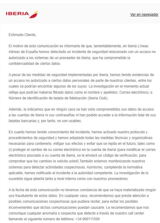 Iberia discloses customer data leak after vendor security breach