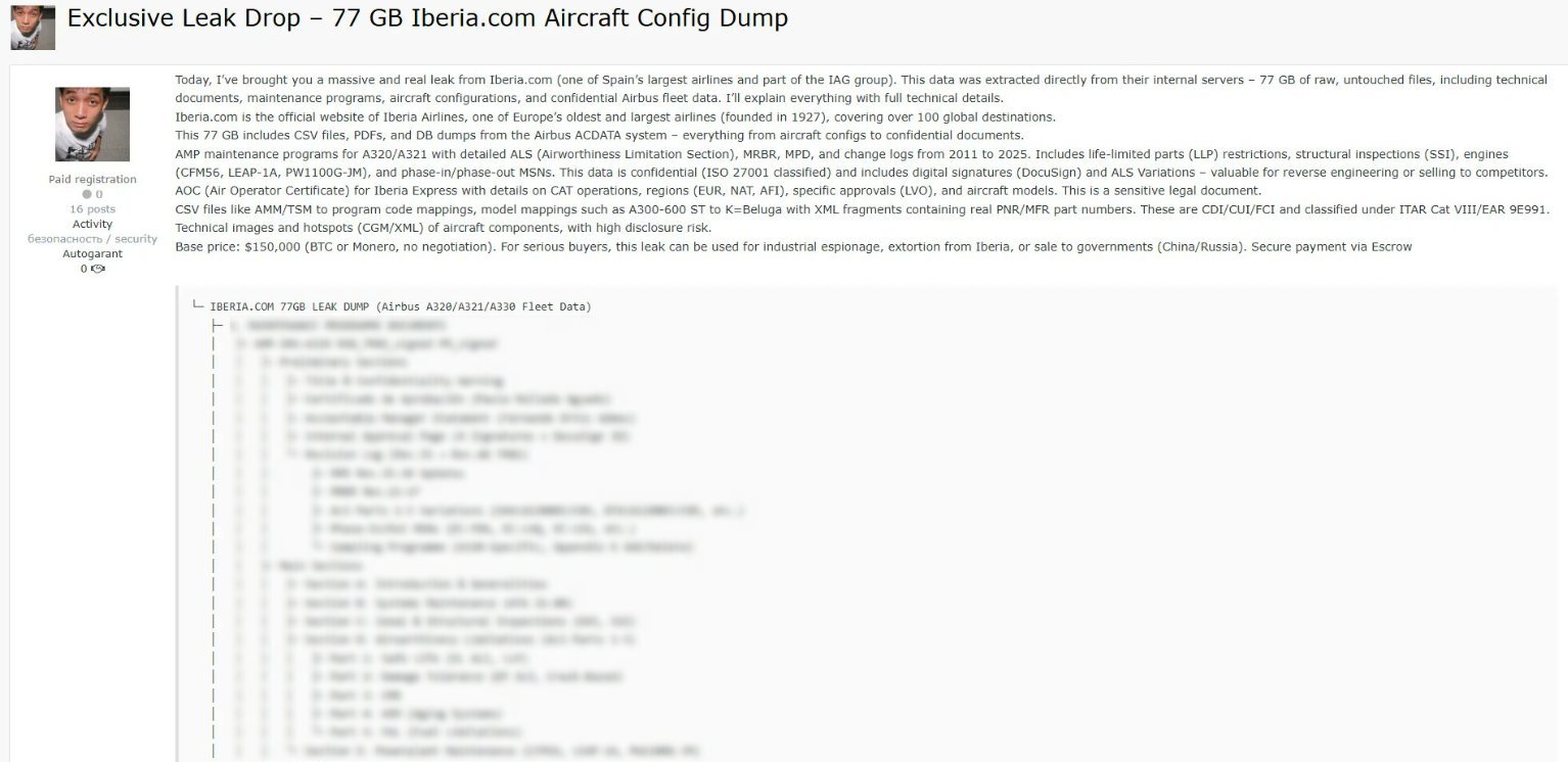 Threat actor claiming to sell purported Iberia data