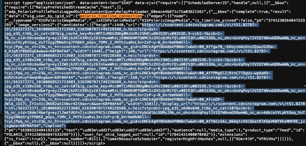 HTML source code returning links to private photos