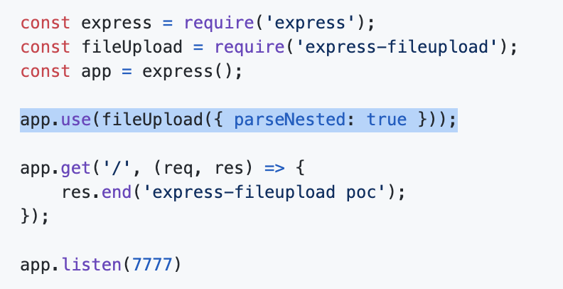 Vulnerable configuration for express-fileupload