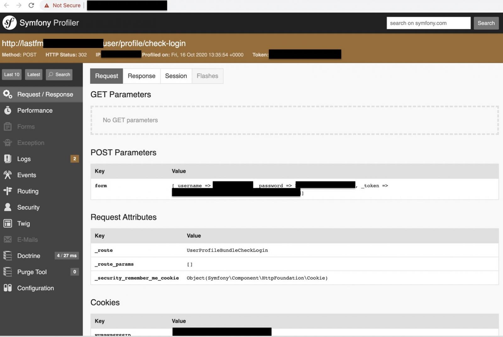 Last.fm Symfony PHP profiler leaks admin credentials