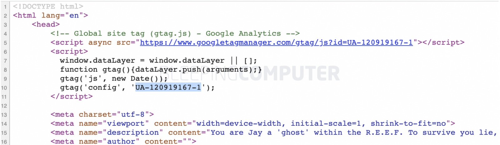 Google analytics ID present on muhstik domain