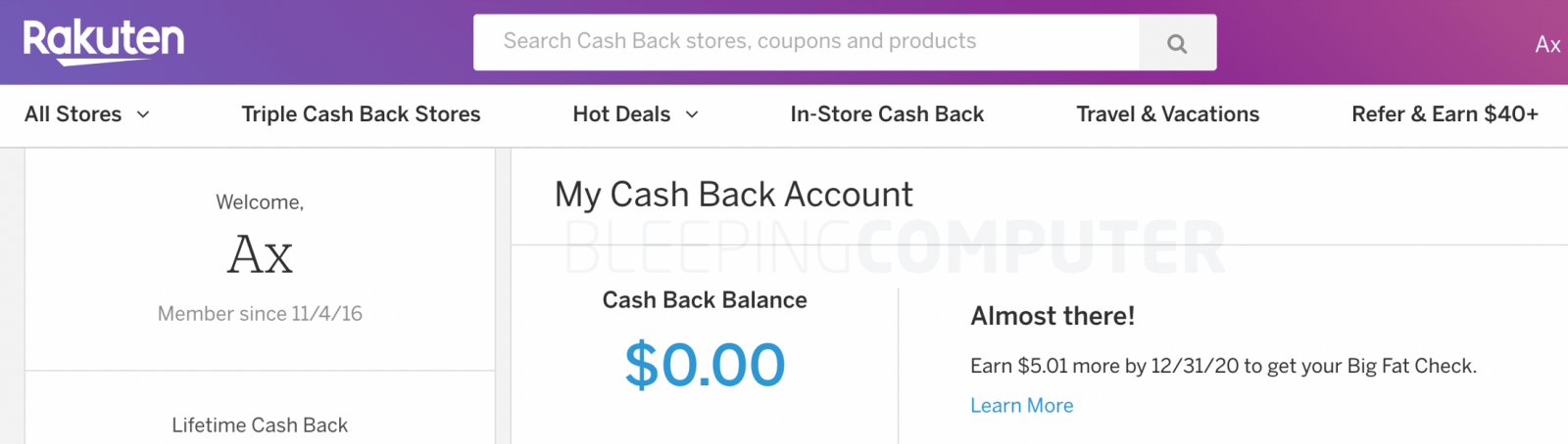 rakuten ebates balance zero