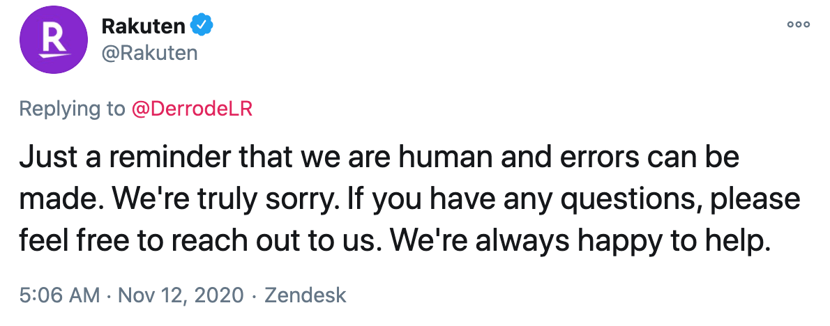 Rakuten twitter response