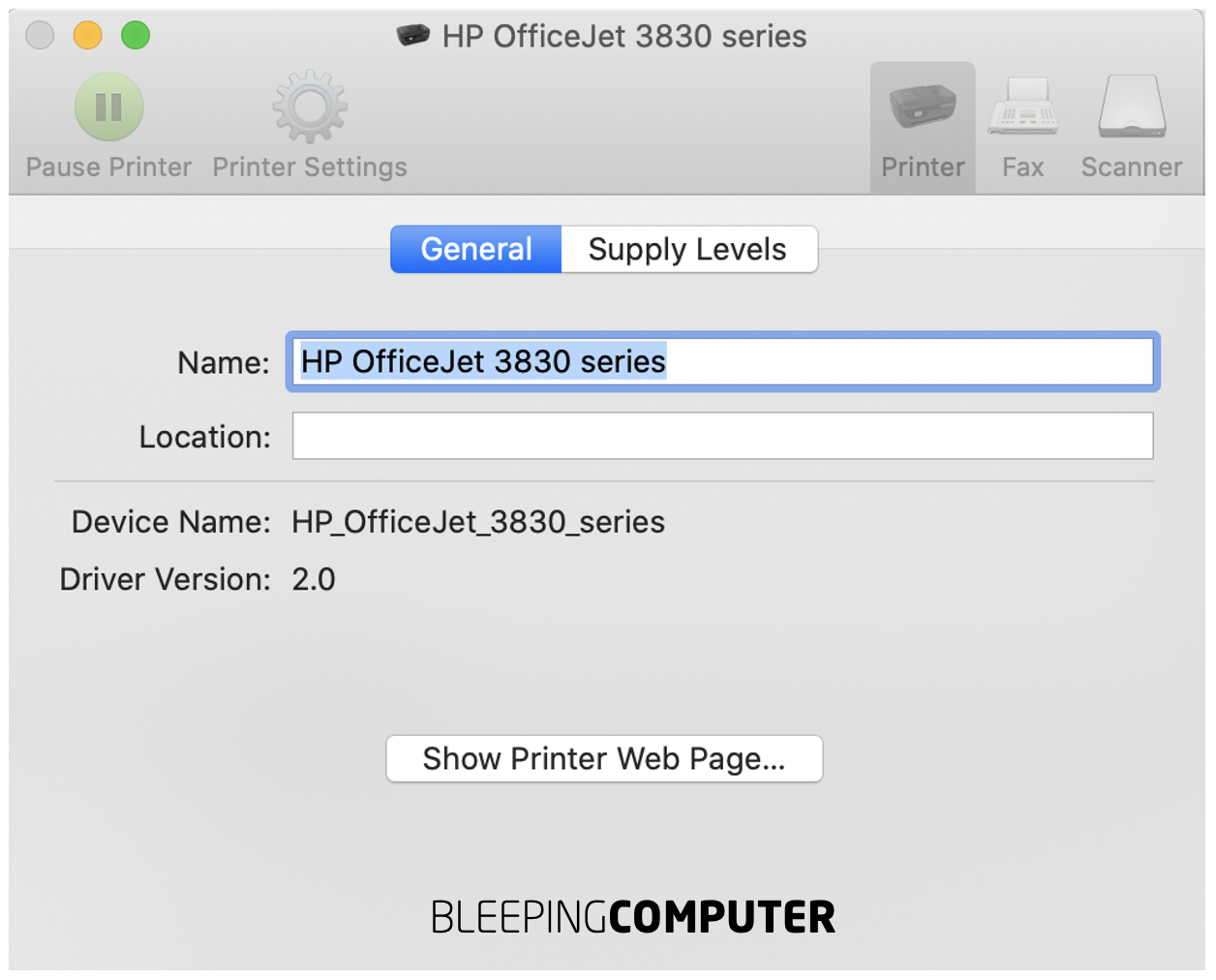 show printer web page macos x