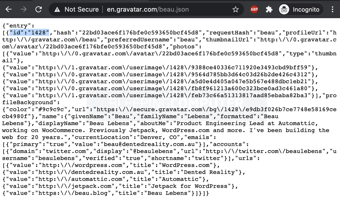 gravatar sample json