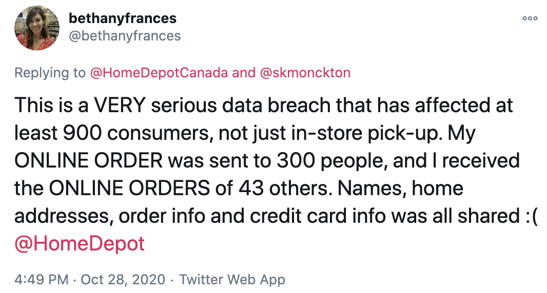 home depot serious breach tweet 2020