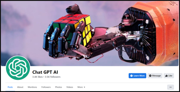 Hackers usam ChatGPT falsos para enviar malware para Windows e Android 8 Página falsa do Facebook