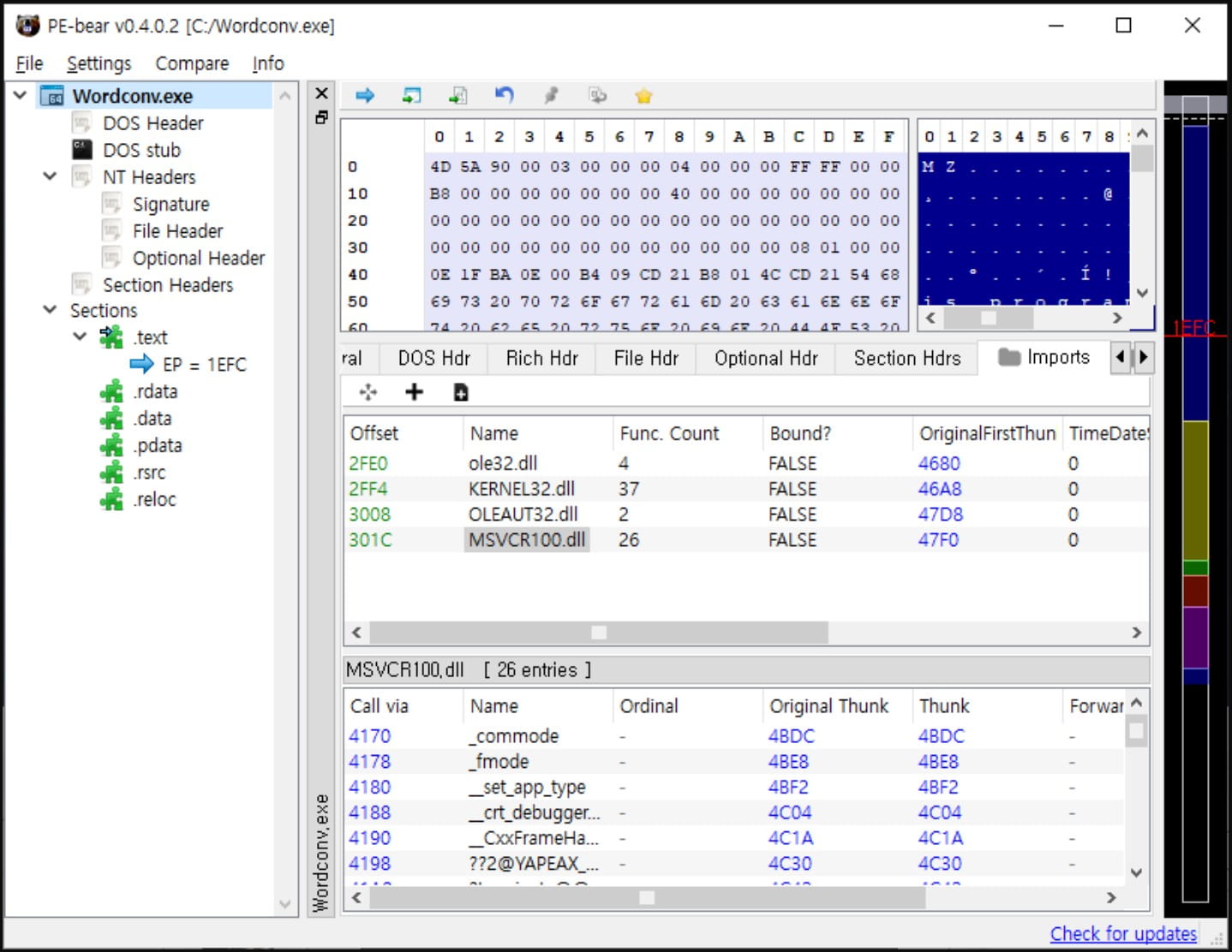 Wordconv.exe に DLL リストをインポート