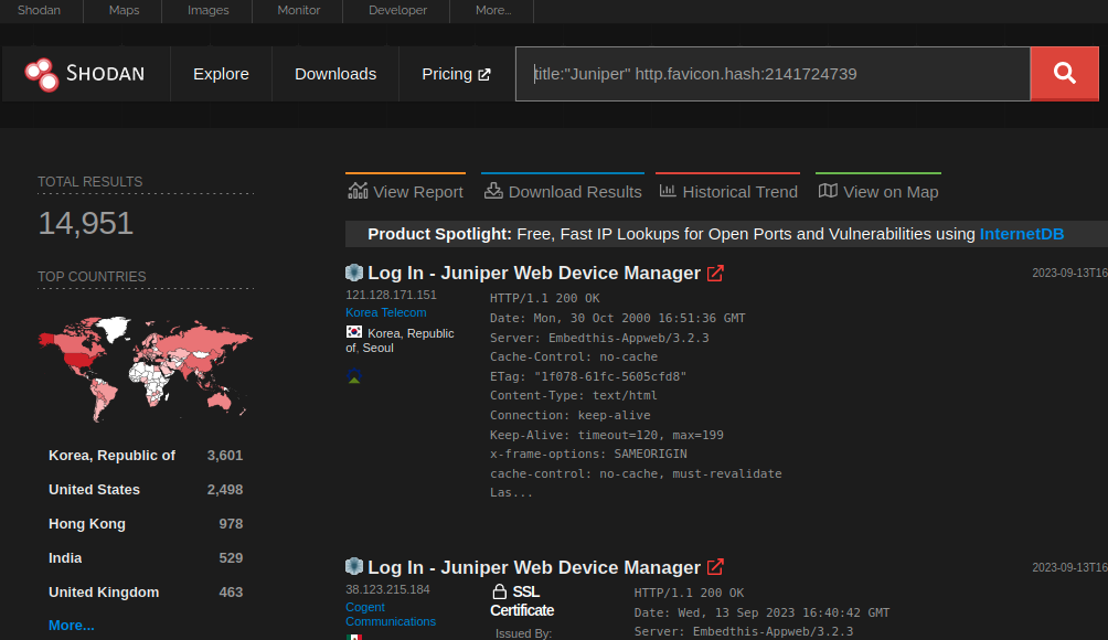Thousands of Juniper devices vulnerable to unauthenticated RCE flaw 3 Shodan scan result