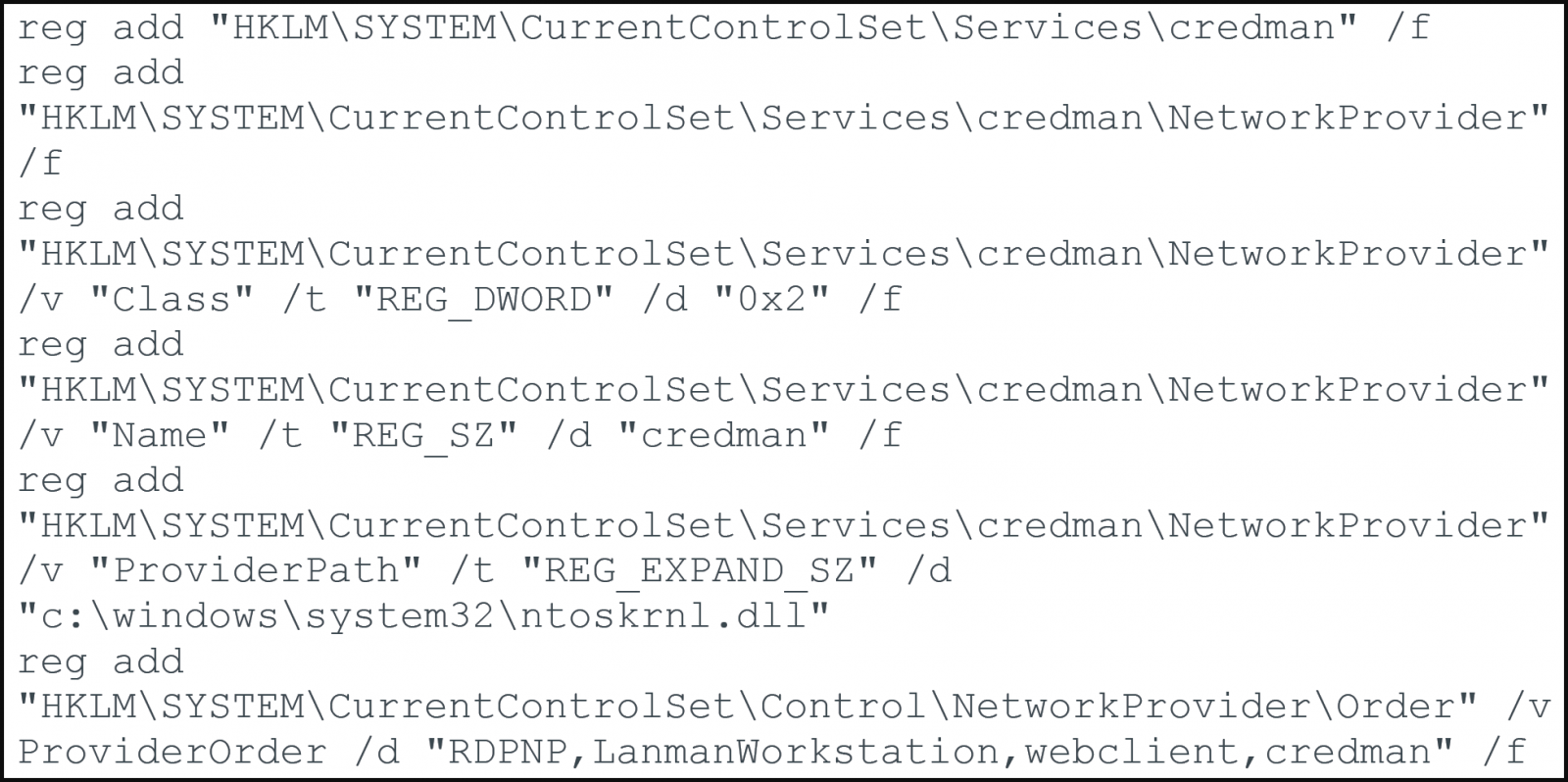 Comando de registro para configurar credman