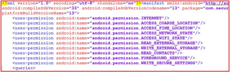 Permissions requested by malicious VPN app