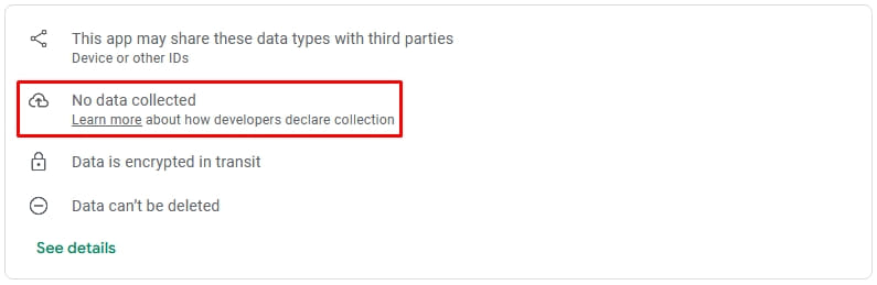 Data collection declaration on Google Play