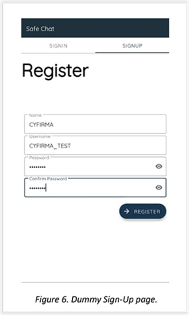 Safe Chat's sign up screen