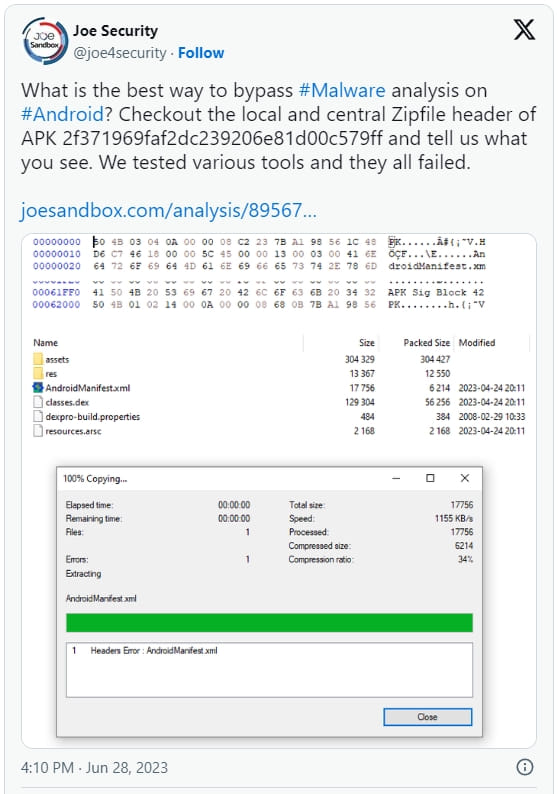 Thousands of Android APKs use compression trick to thwart analysis